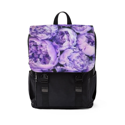 Purple Peony Unisex Floral Flap Backpack – Stylish Utility
