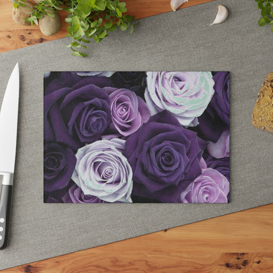 Purple Roses Floral Glass Cutting Board – Decorative Kitchen Must-Have