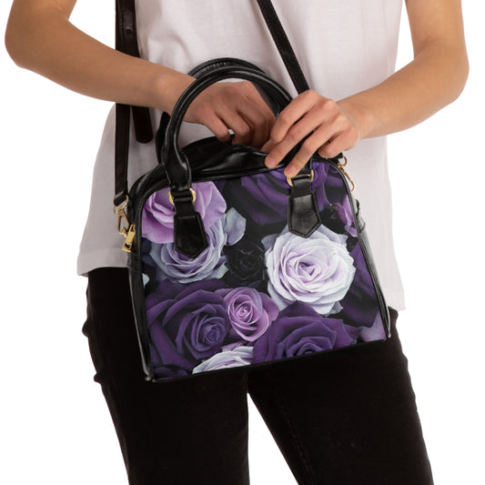 Purple Roses Floral Shoulder Handbag – Romantic & Stylish