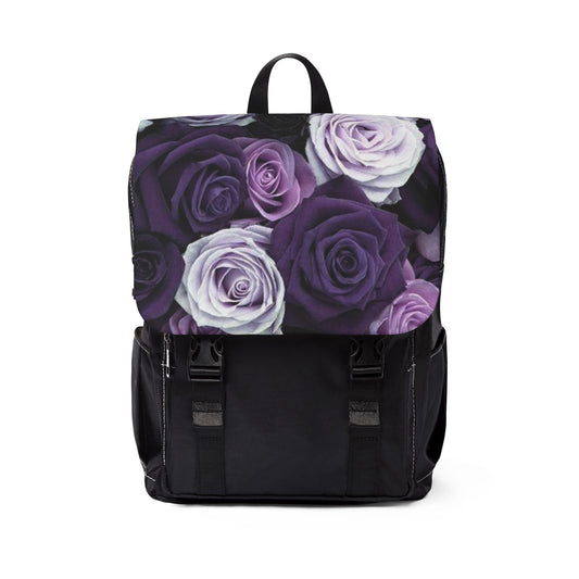 Purple Roses Unisex Floral Flap Backpack


