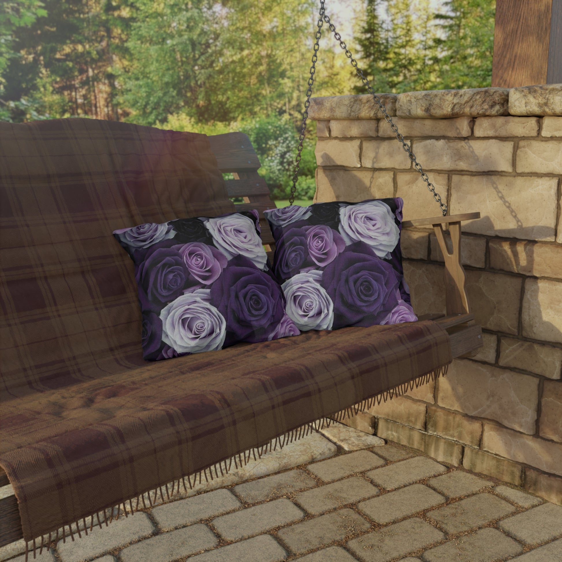 Purple Roses Floral Outdoor Pillow