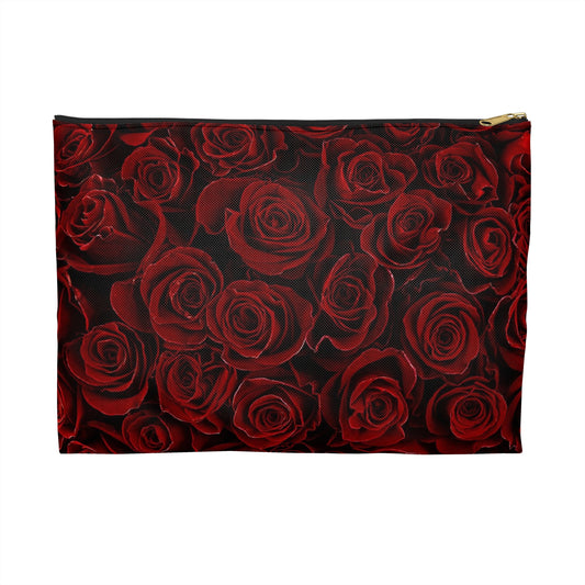 Red Roses Floral Accessory Pouch – Bold & Romantic