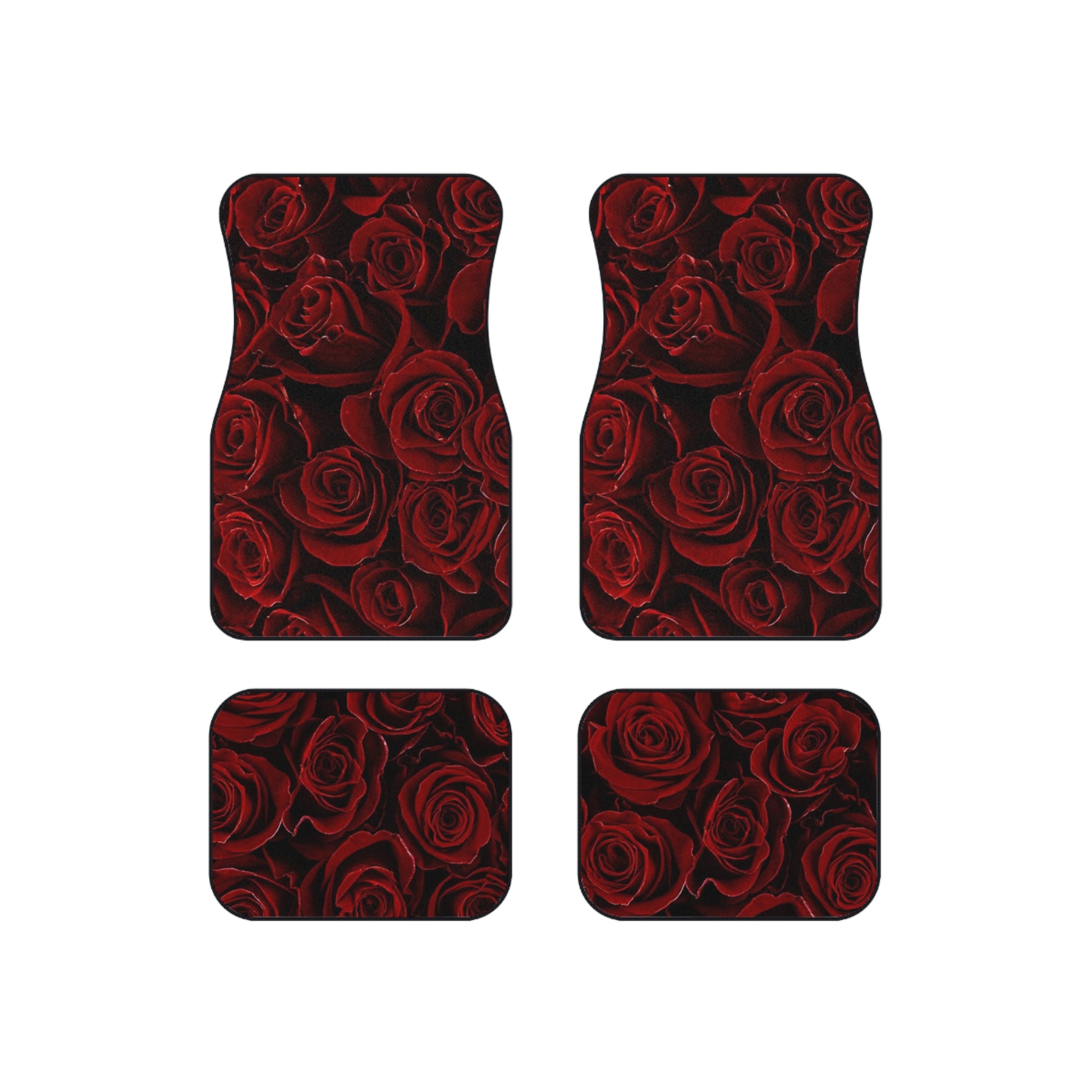 Red Roses Floral Car Mats – Set of 4 Non-Slip Car Mats