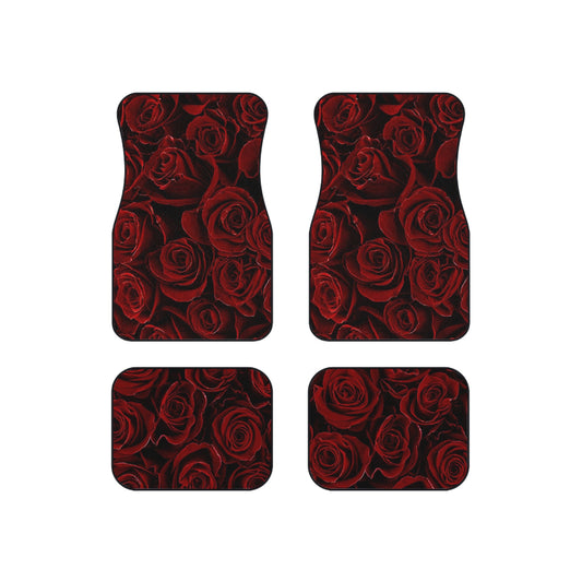 Red Roses Floral Car Mats – Set of 4 Non-Slip Car Mats