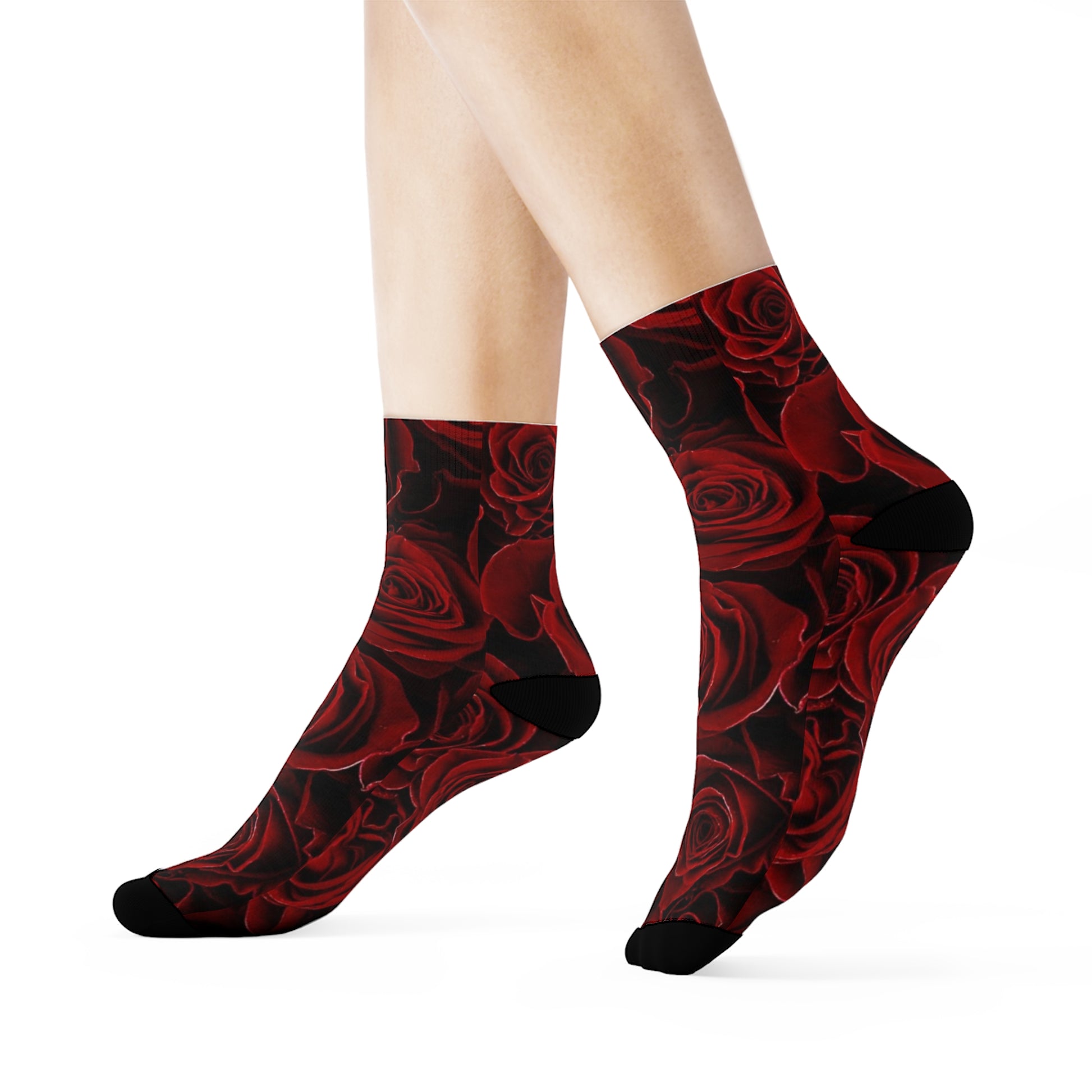Red Roses Floral Crew Socks – Bold & Bright