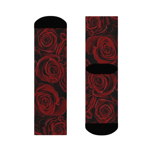 Red Roses Floral Crew Socks – Bold & Bright