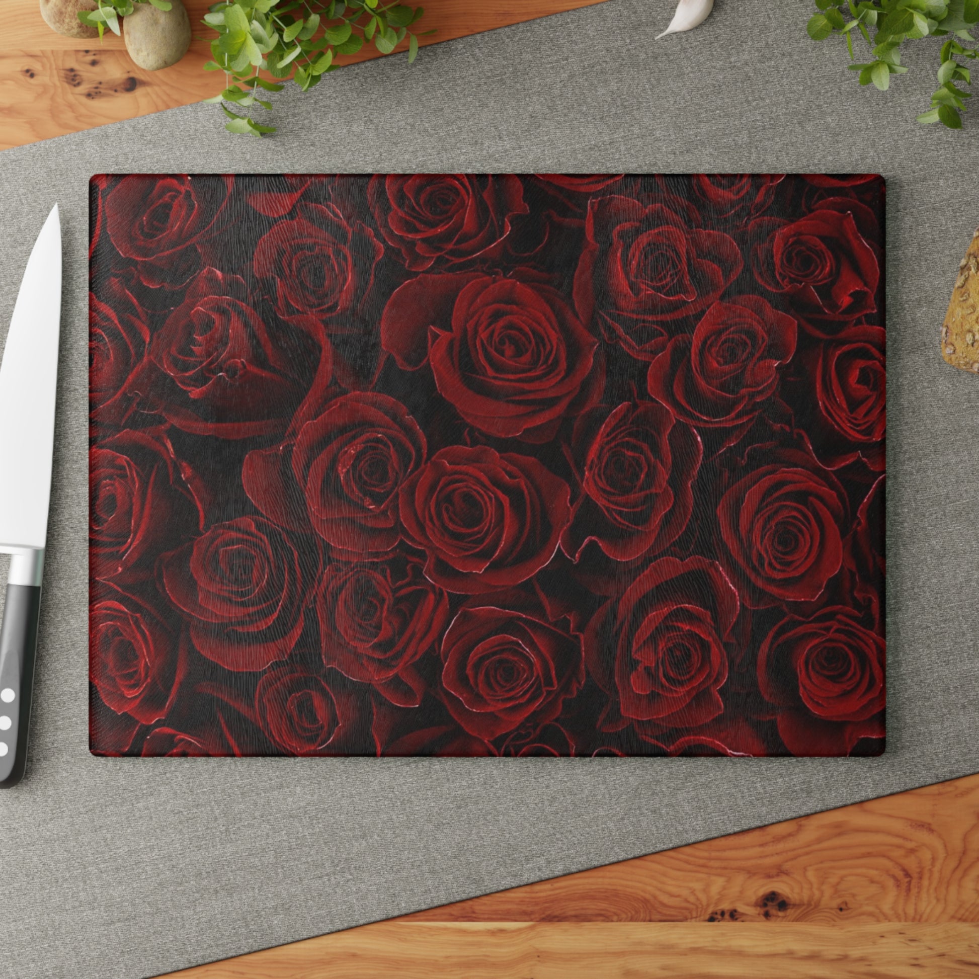 Red Roses Floral Glass Cutting Board – Romantic & Functional Kitchen Accessory