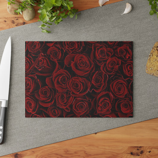 Red Roses Floral Glass Cutting Board – Romantic & Functional Kitchen Accessory