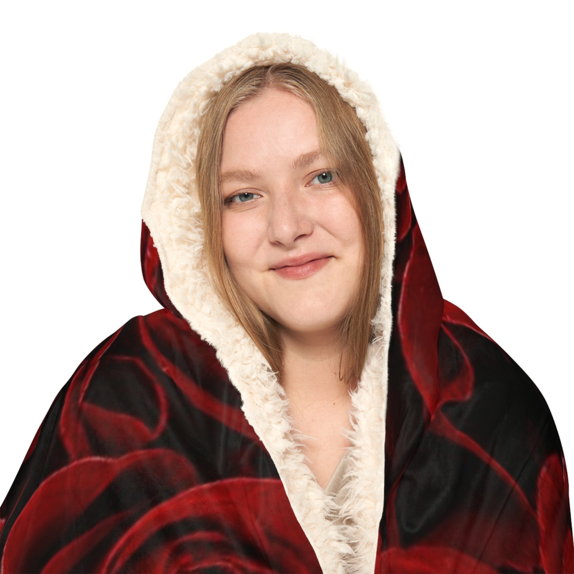 Red Roses Floral Hooded Blanket – Romantic Cozy Favorite