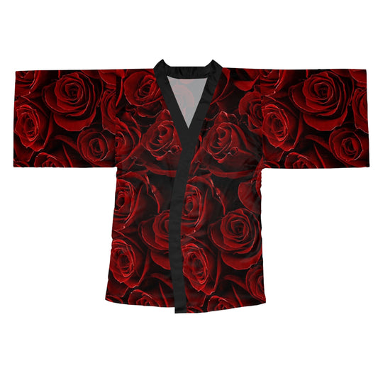 Red Roses Floral Japanese Style Kimono Robe
