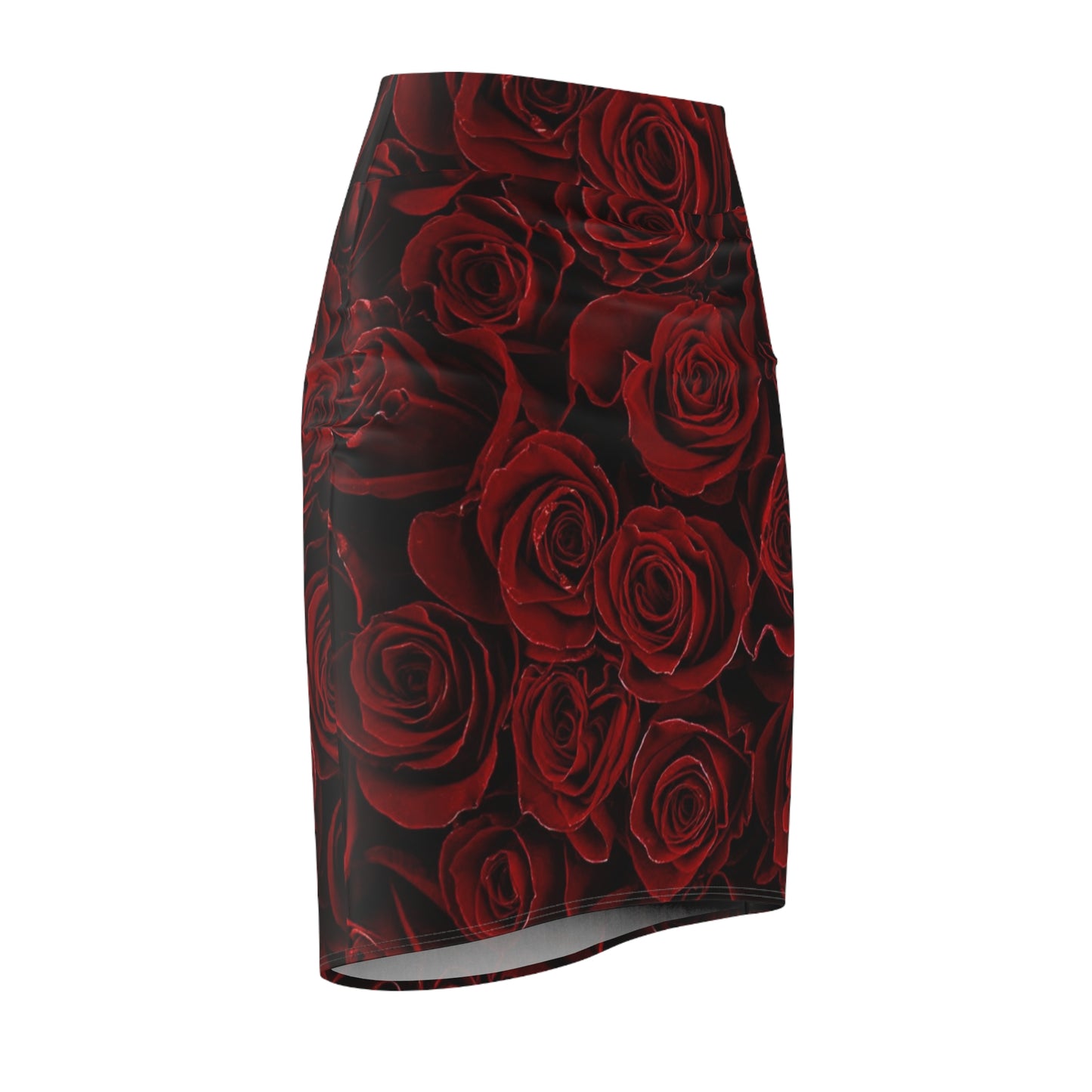 Red Roses Floral Pencil Skirt – Bold & Chic