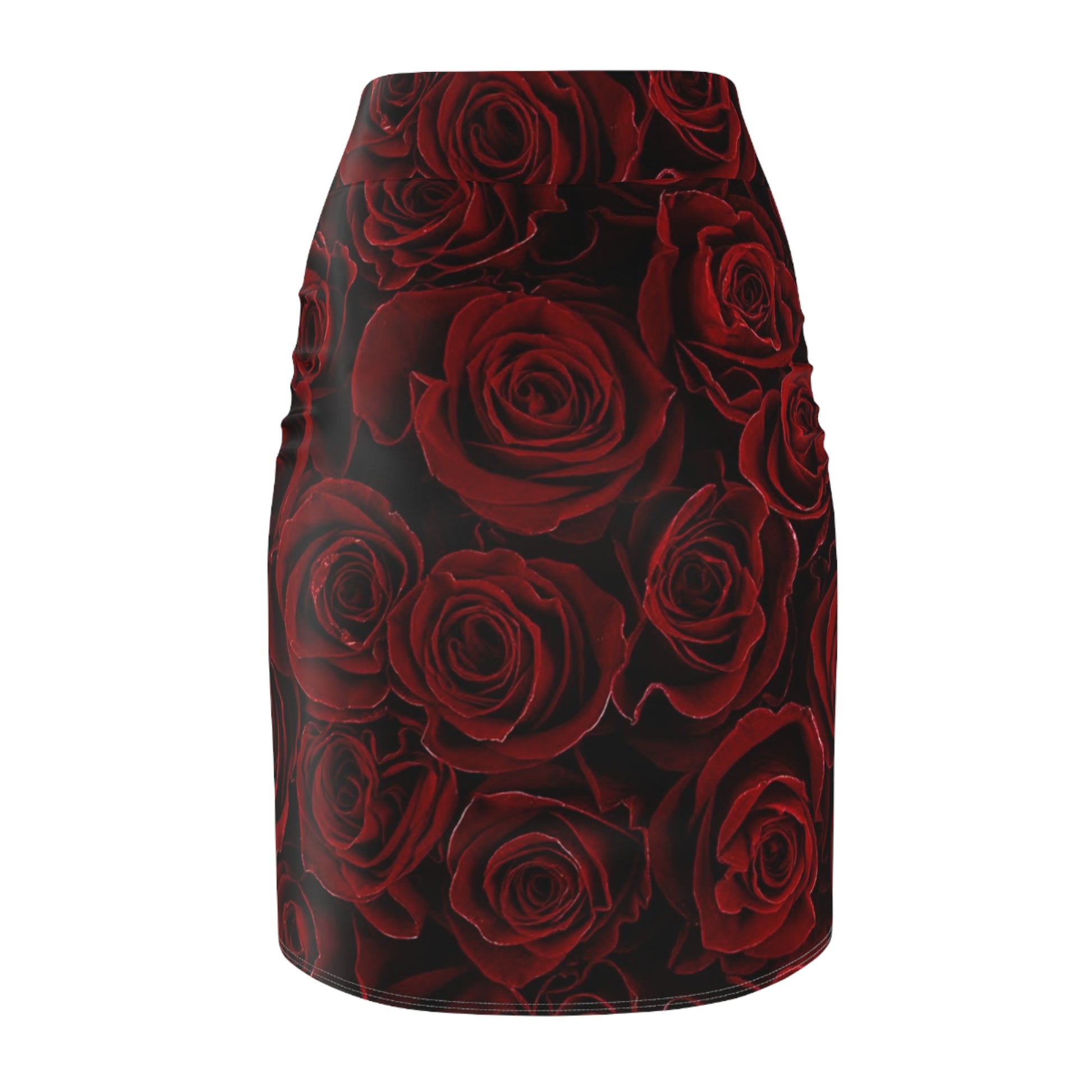 Red Roses Floral Pencil Skirt – Bold & Chic