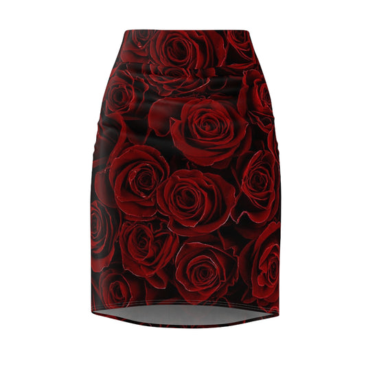 Red Roses Floral Pencil Skirt – Bold & Chic