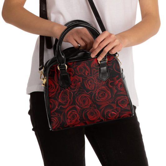 Red Roses Floral Shoulder Handbag – Bold Floral Style