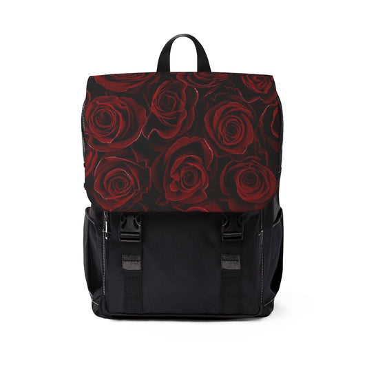 Red Roses Unisex Floral Flap Backpack