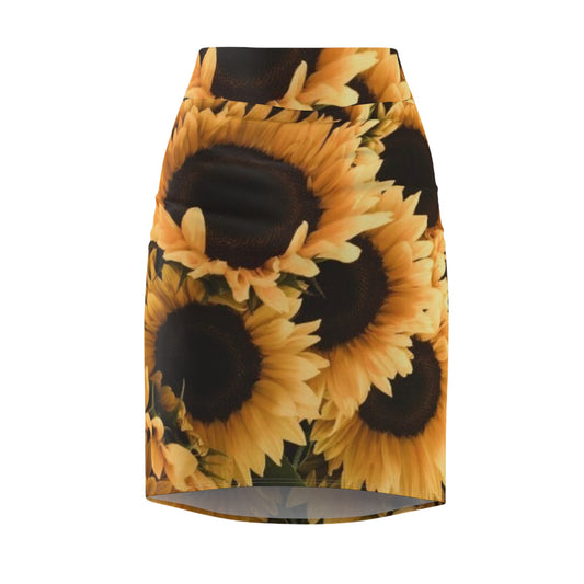 Sunflower Floral Pencil Skirt – Bright & Bold