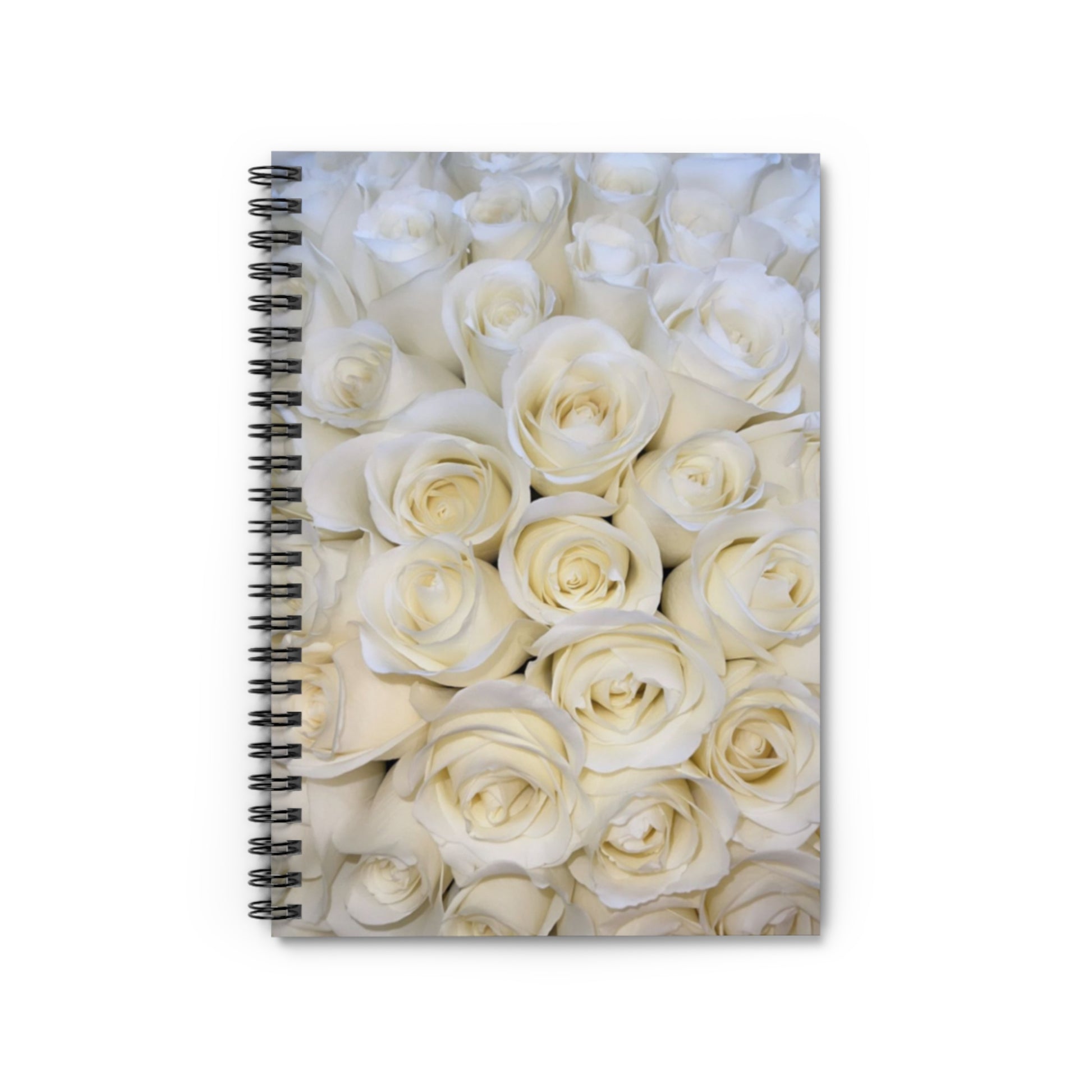 White Roses Floral-Themed Spiral Notebook-Ruled Line | Clean & Classy