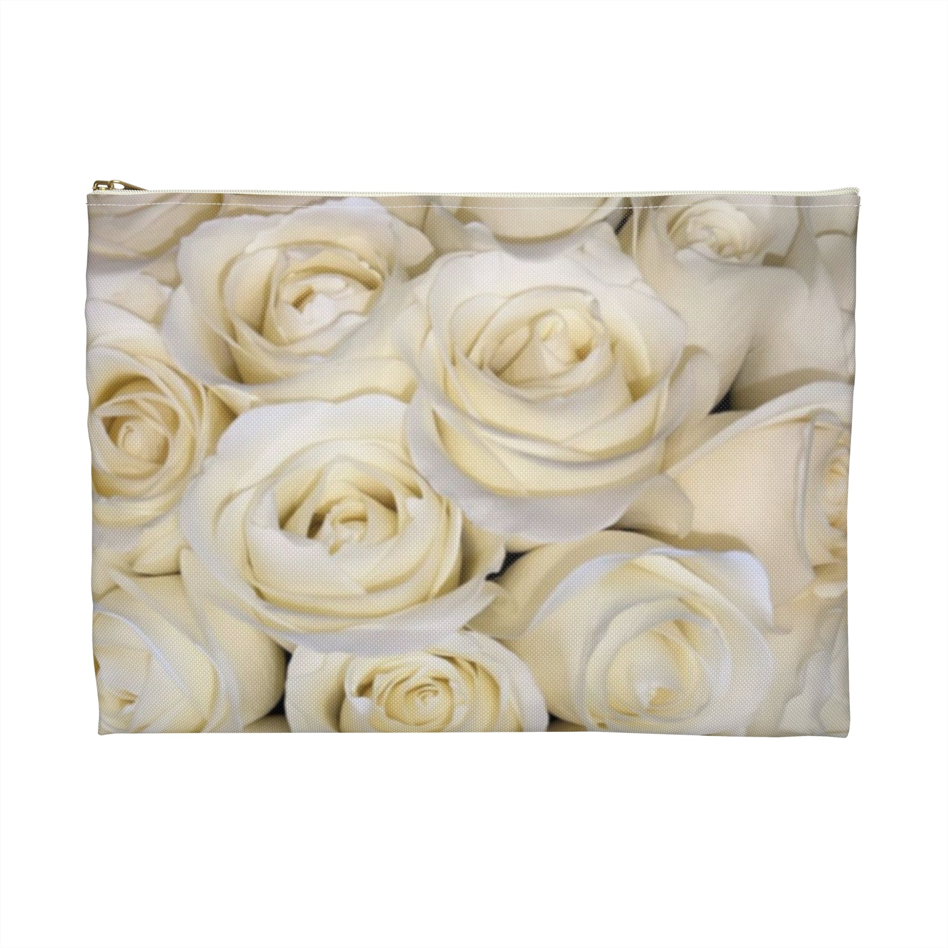 White Roses Floral Accessory Pouch – Clean & Classic