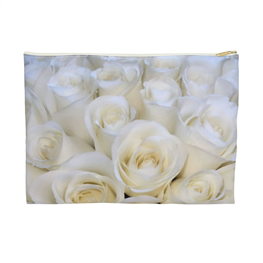 White Roses Floral Accessory Pouch – Clean & Classic
