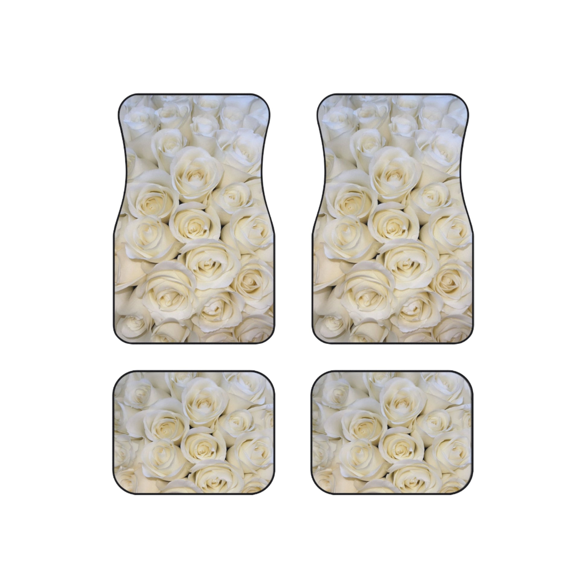 White Roses Floral Car Mats – Set of 4 Elegant Car Mats