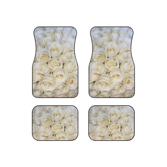 White Roses Floral Car Mats – Set of 4 Elegant Car Mats