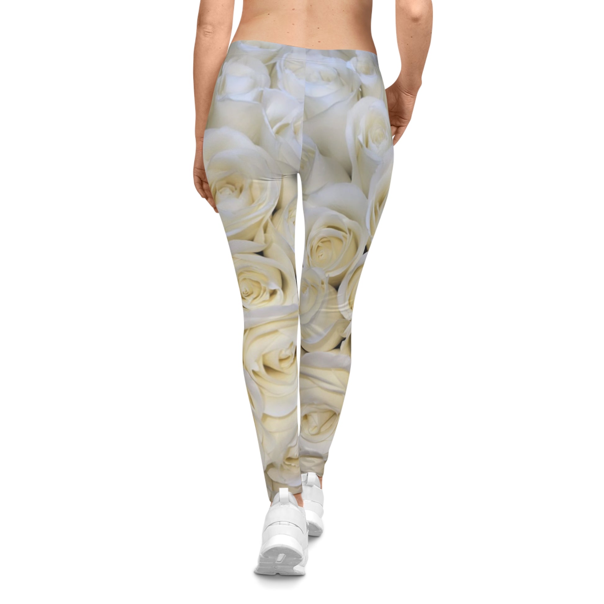 White Roses Comfortable Floral Casual Leggings