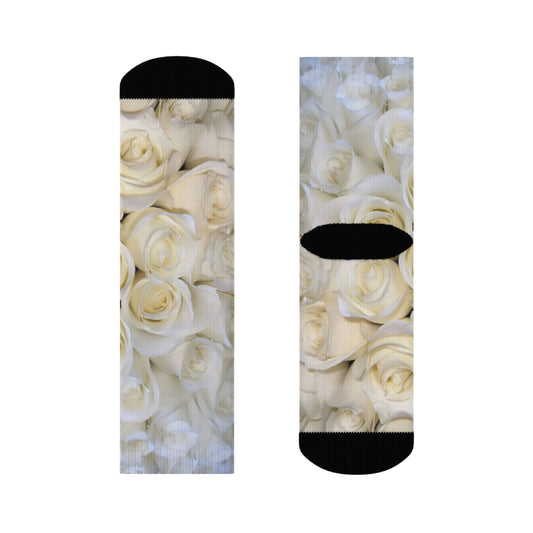 White Roses Floral Crew Socks – Clean & Chic