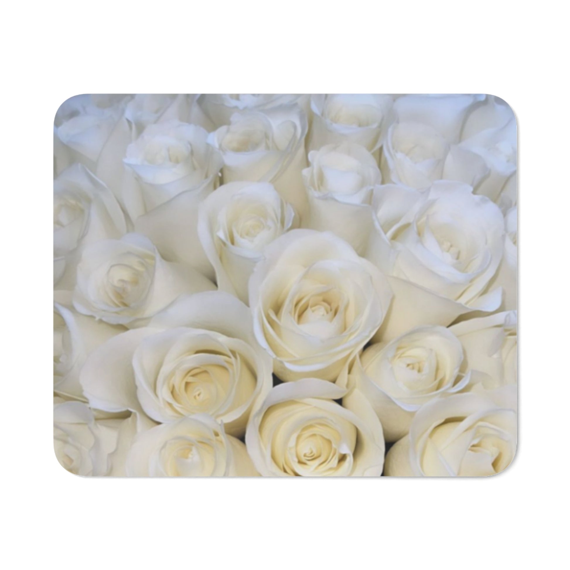 White Roses Floral Desk Mouse Pad – Minimalist Floral Pad for Office or Study