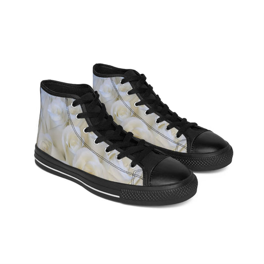 White Roses Floral High Top Sneakers – Minimal & Chic