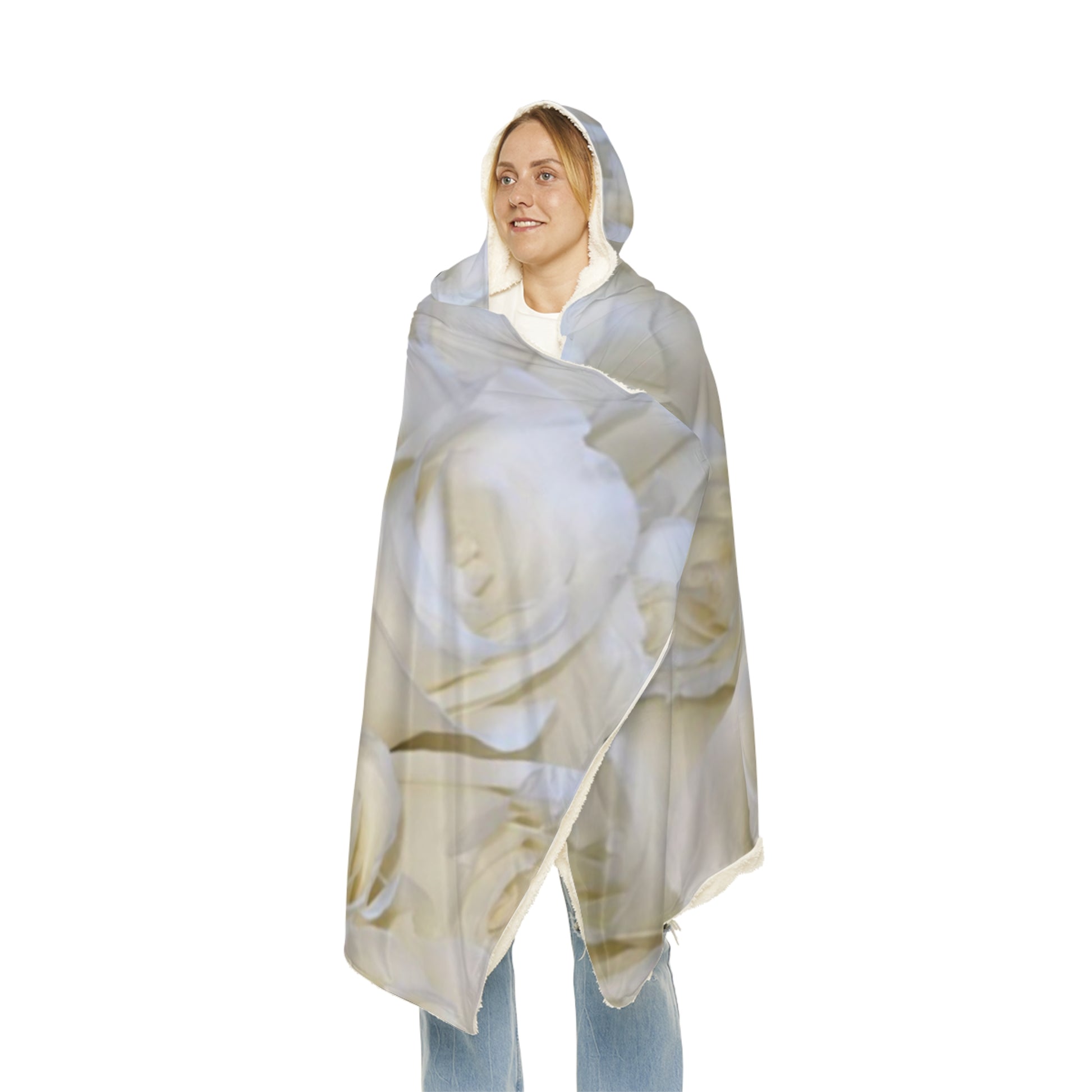 White Roses Floral Hooded Blanket – Elegant Everyday Comfort