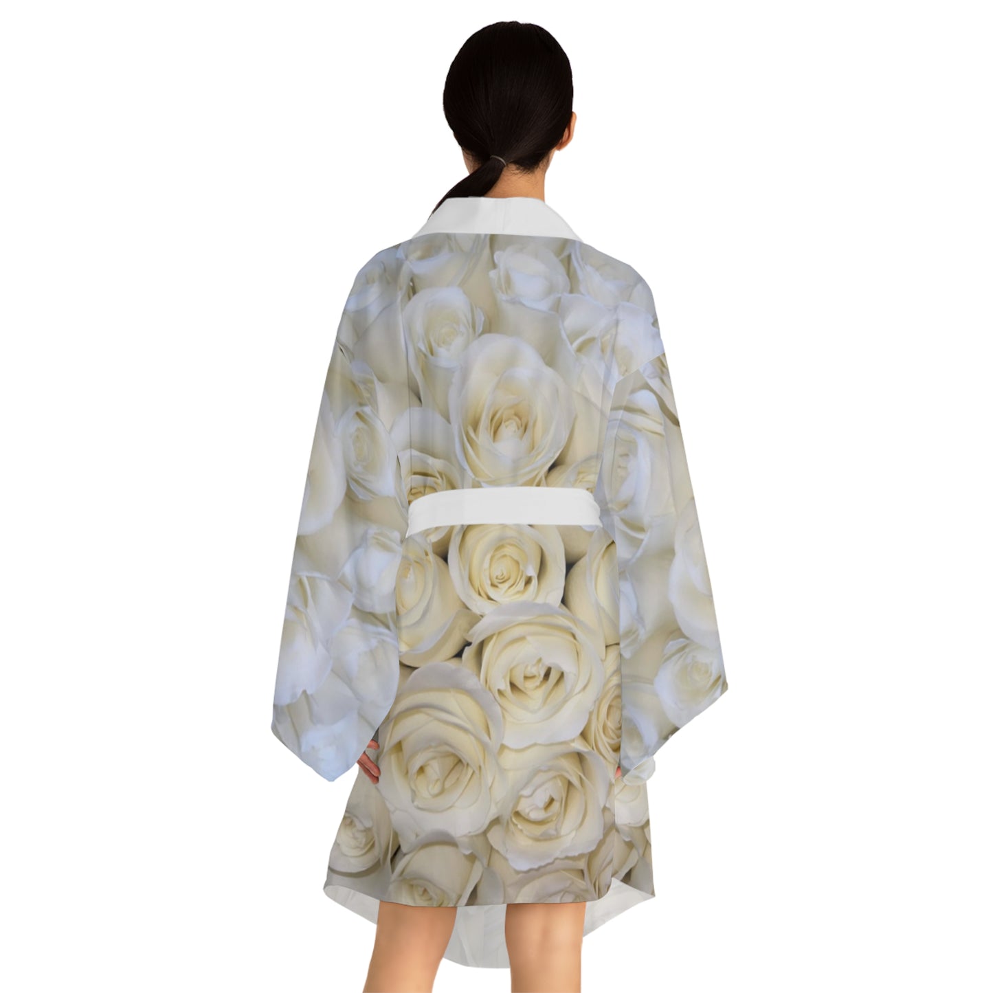White Roses Floral Japanese Style Kimono Robe