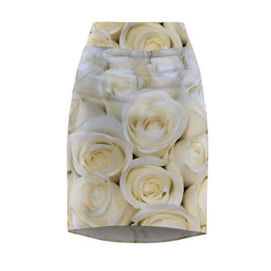 White Roses Floral Pencil Skirt – Clean & Versatile