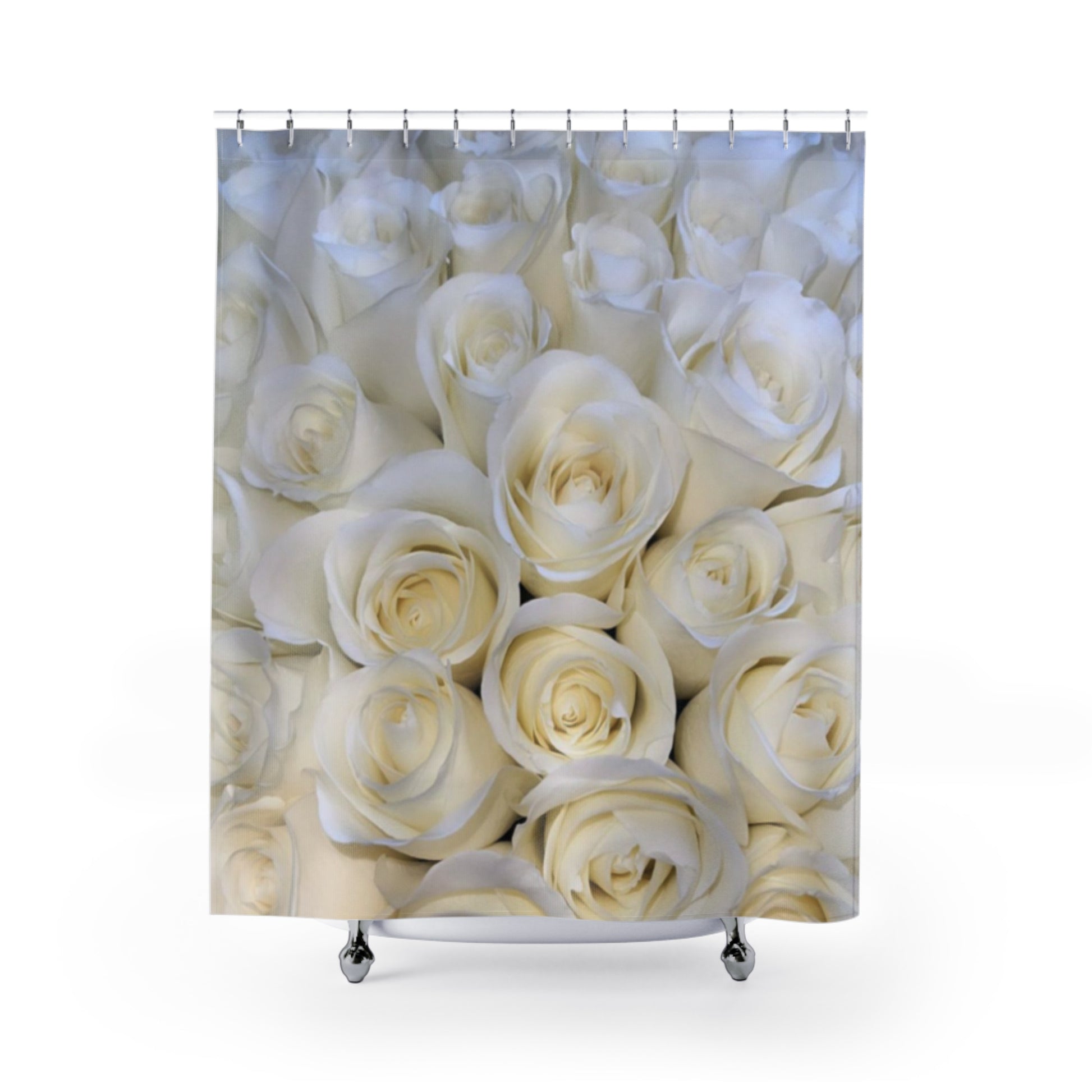 White Roses Floral Shower Curtain for Fresh Clean Aesthetic