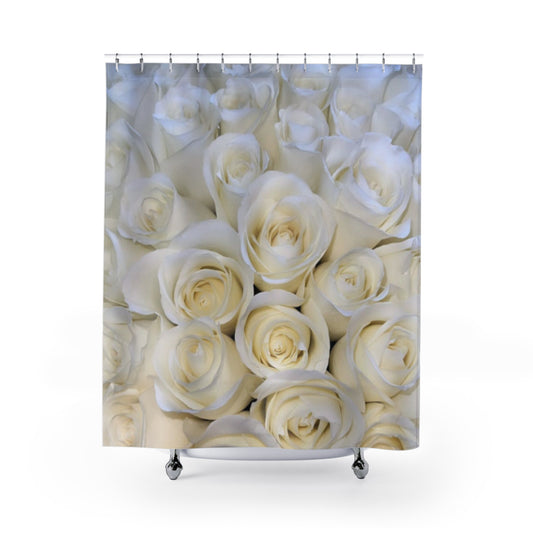 White Roses Floral Shower Curtain for Fresh Clean Aesthetic