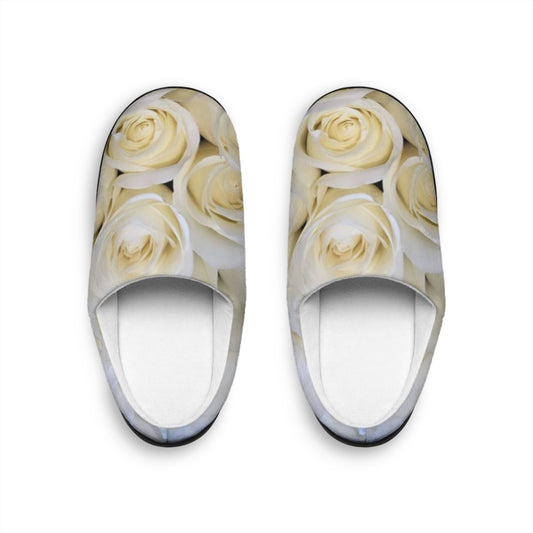 White Roses Soft Floral Slippers – Classic Home Comfort