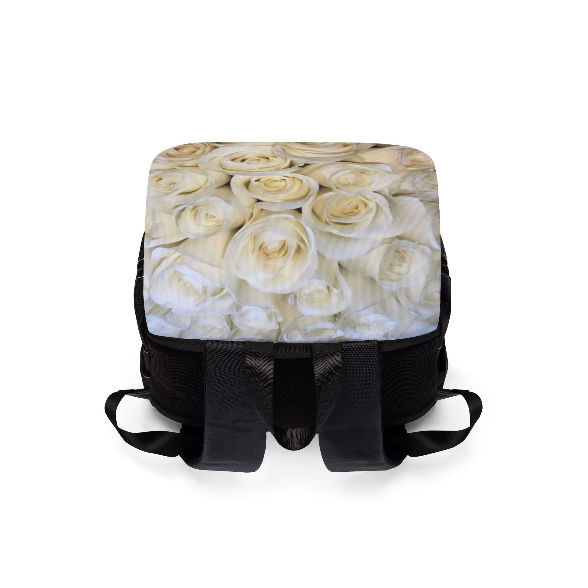 White Roses Unisex Floral Flap Backpack – Stylish & Versatile