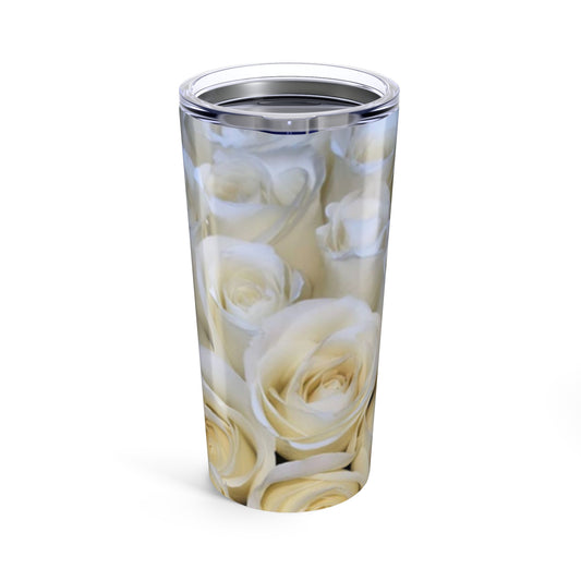 White Roses stainless steel floral tumbler 20 oz with vacuum insulation and glossy floral finish