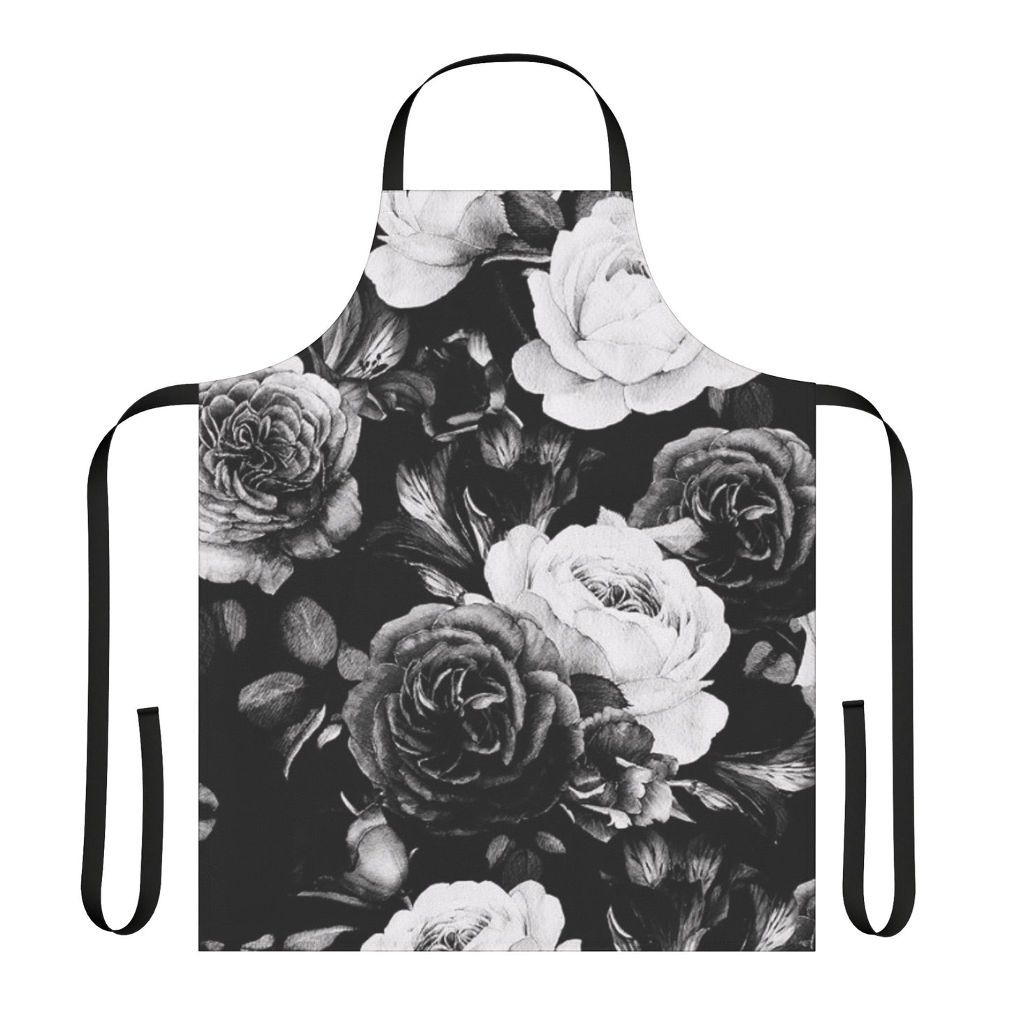 cute floral apron with black and white flower pattern for kitchen use