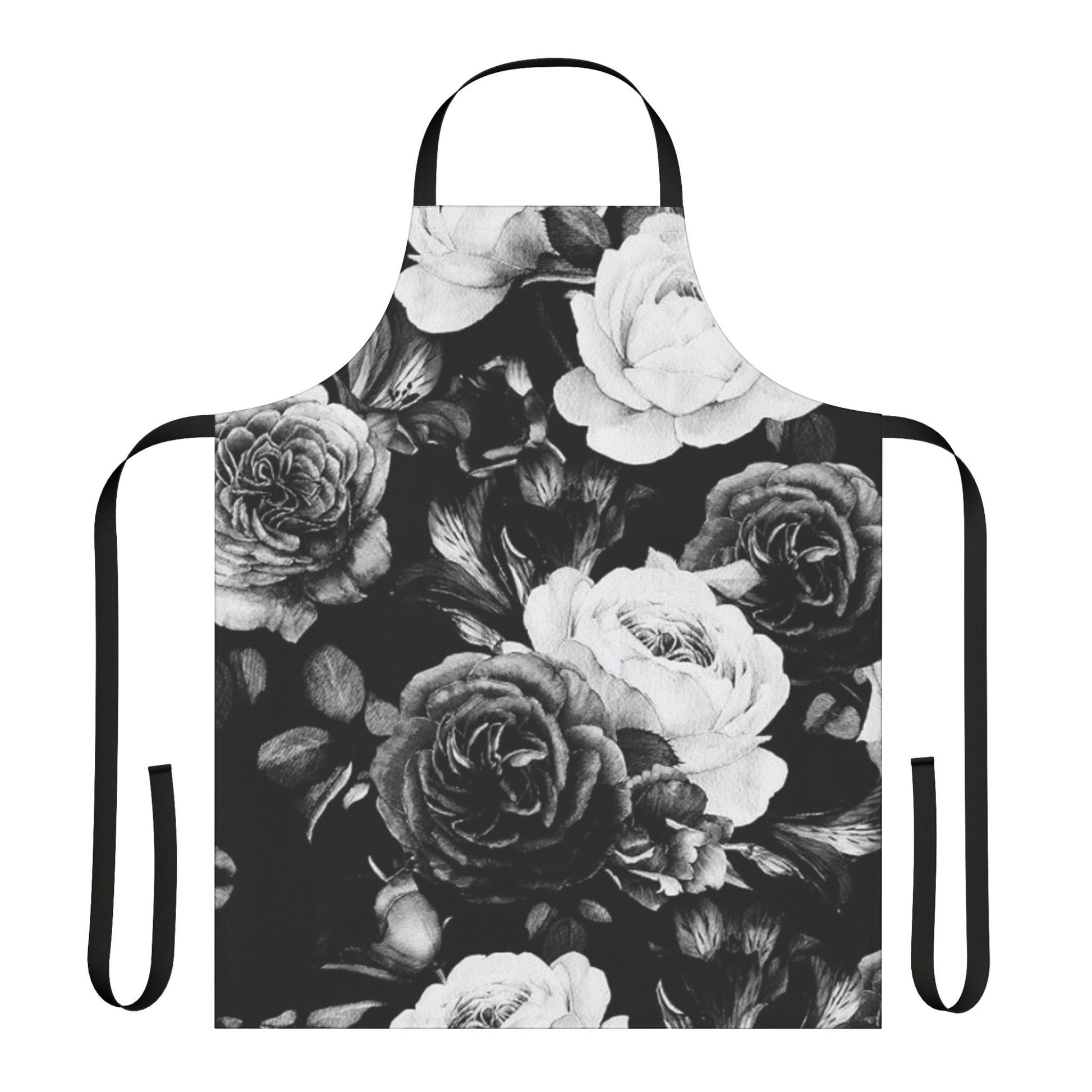 cute floral apron with black and white flower pattern for kitchen use